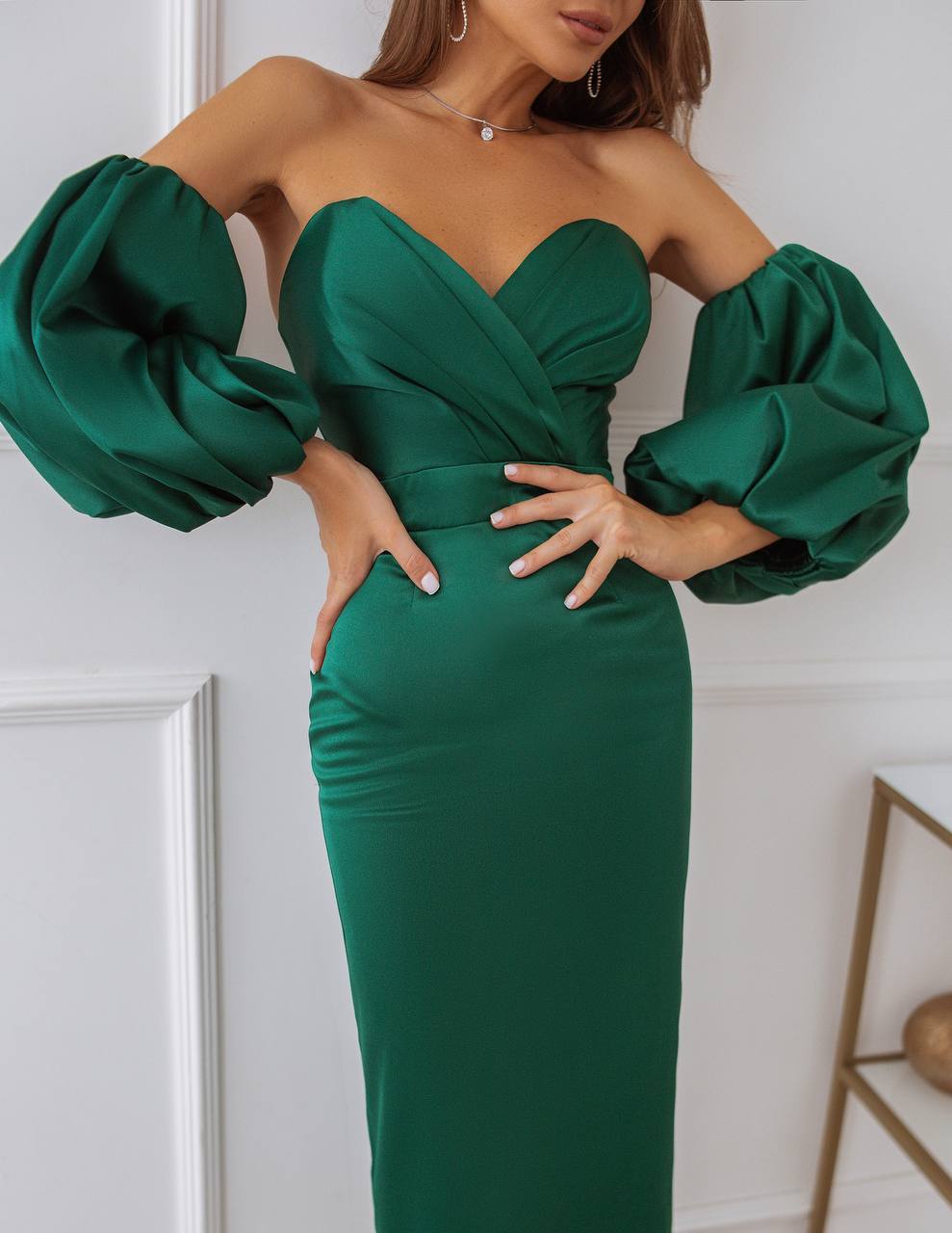 Elegant Emerald Corset Midi Dress