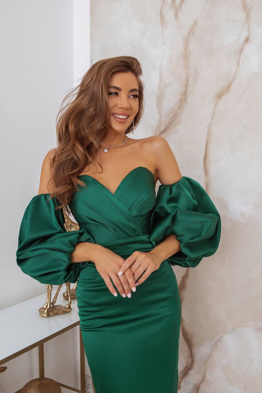 Elegant Emerald Corset Midi Dress