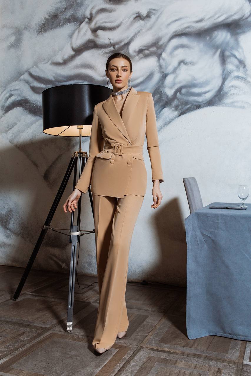 Double Breasted Blazer+Wide Leg Pants|Two Piece Suit