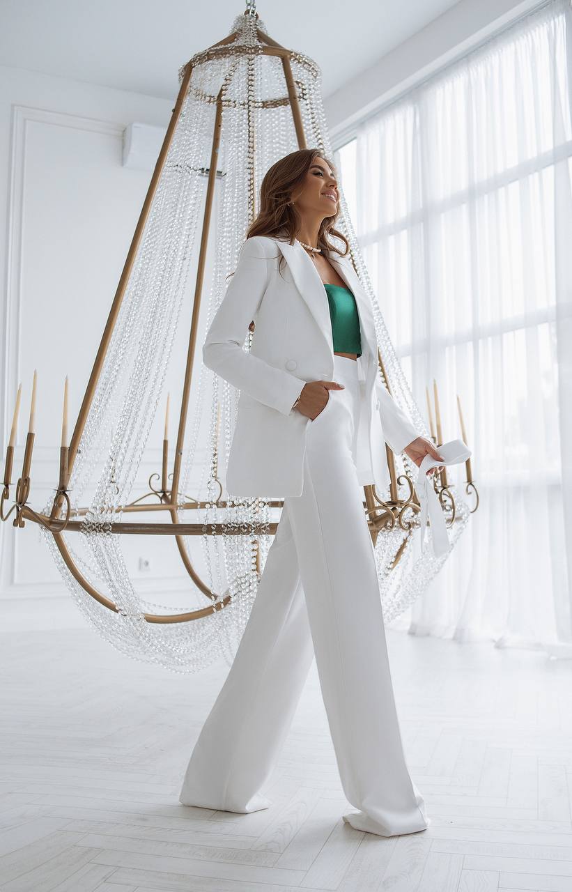 Two Piece Suit|Double Breasted Blazer+Wide Leg Pants