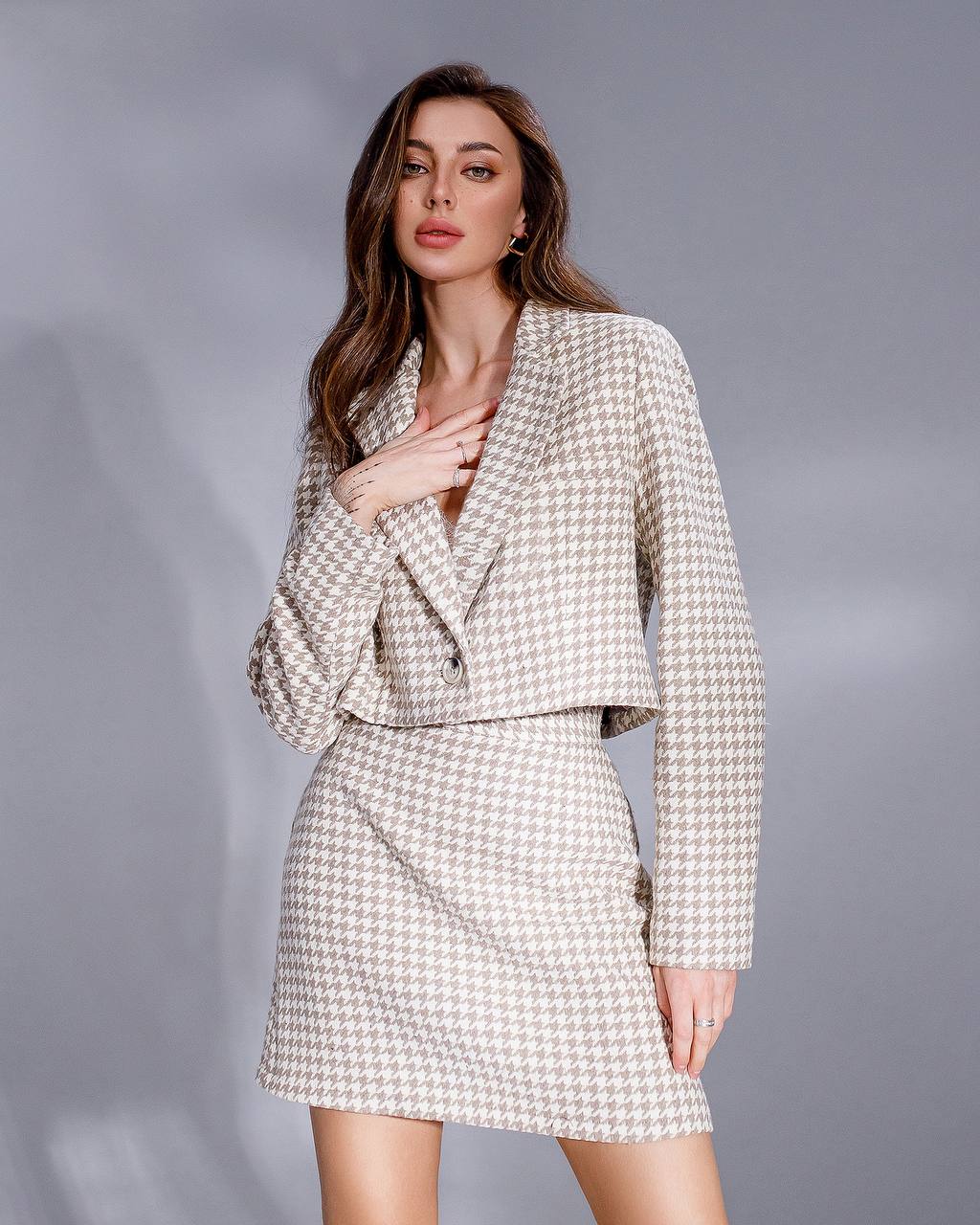 Skirt Suit 2 Piece|Cropped Blazer with Mini Skirt