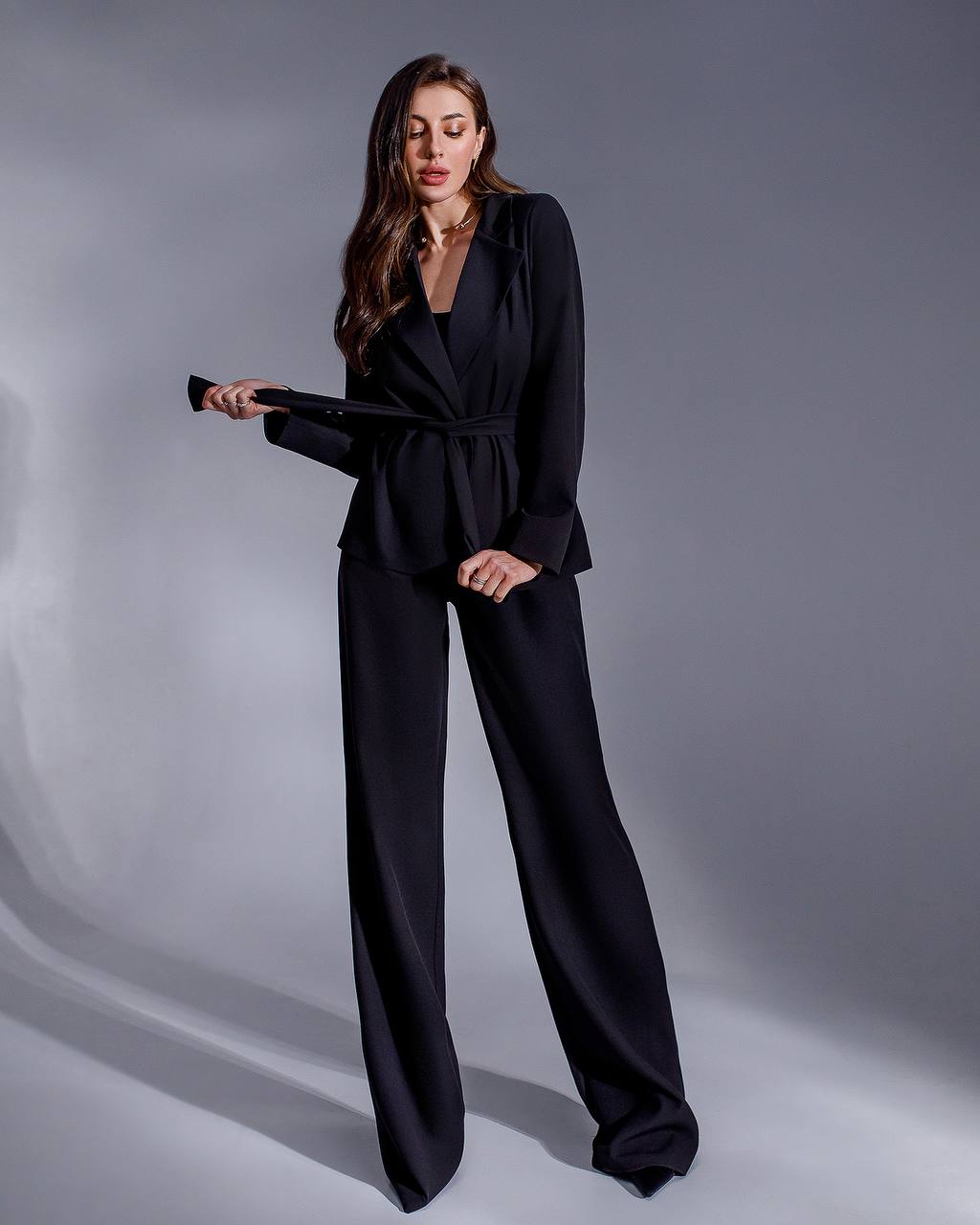 Elegant Three Piece Pantsuit with Belt