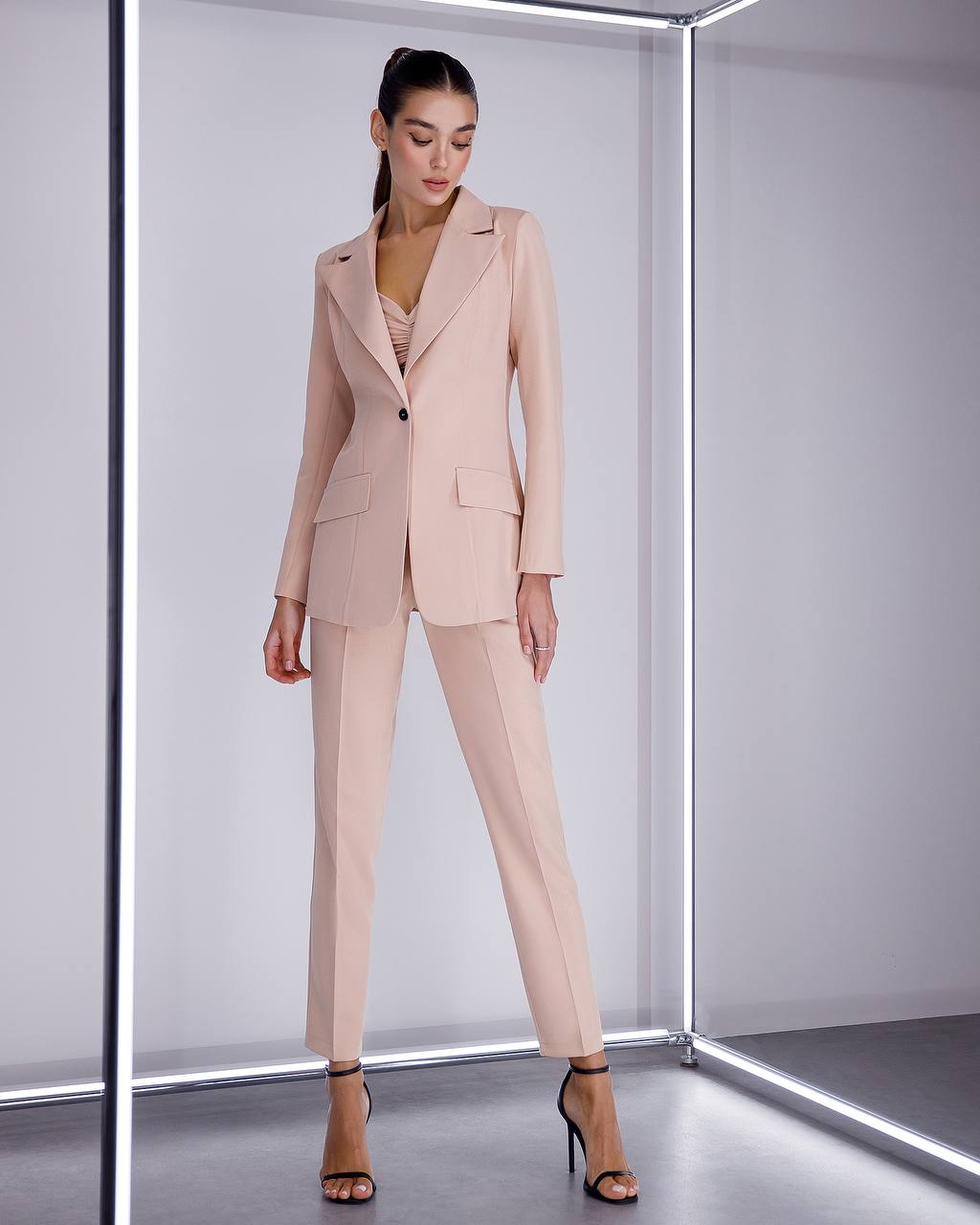 Beige Three Piece Formal Pantsuit