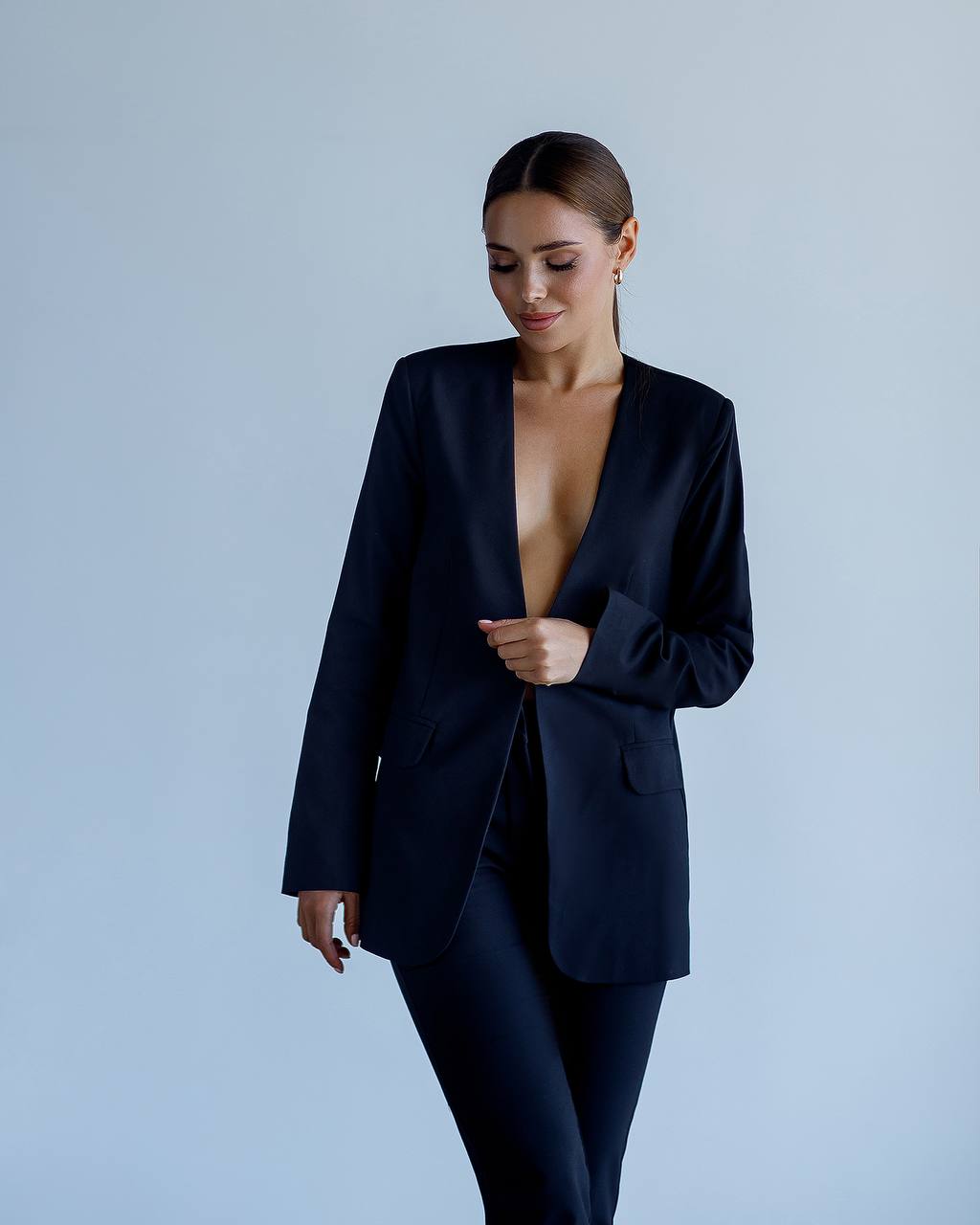 Two Piece Suit|Collarless Blazer+ Straight Pants