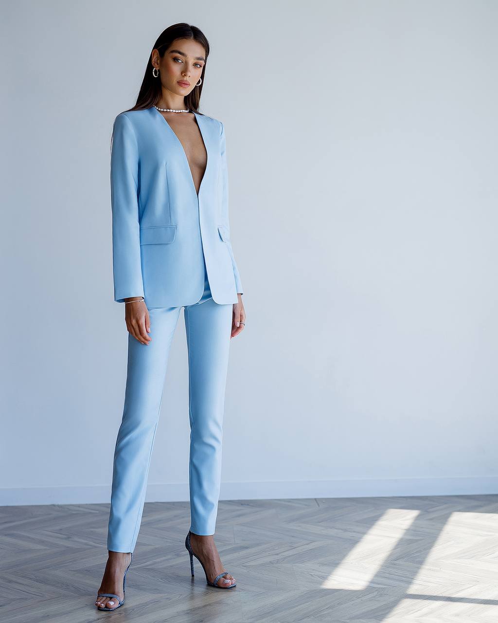 Two Piece Suit|Collarless Blazer+ Straight Pants