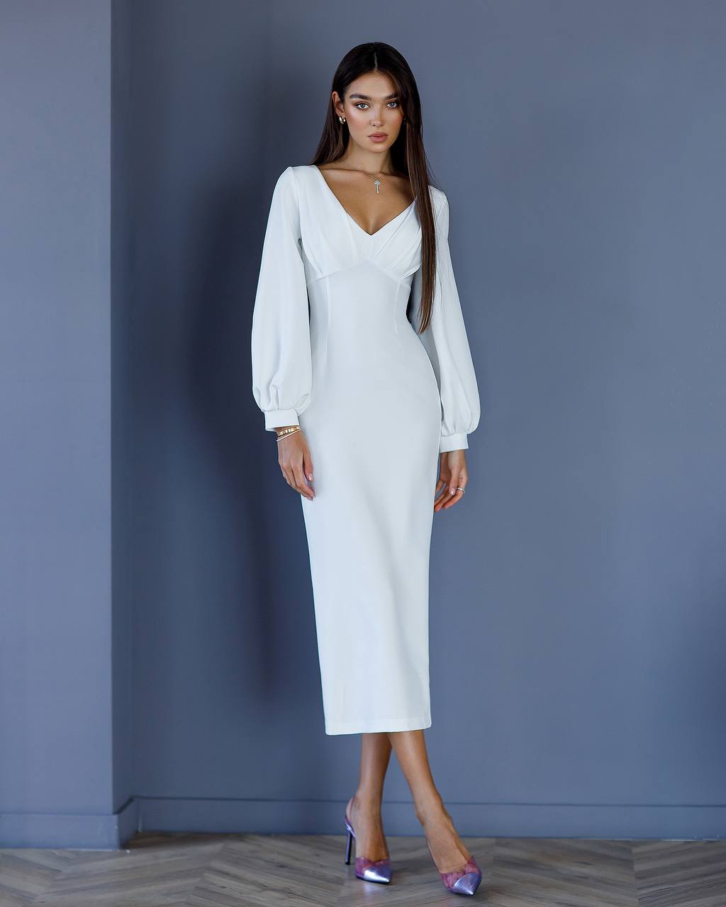 White Puff Sleeve V-Neck Maxi Dress