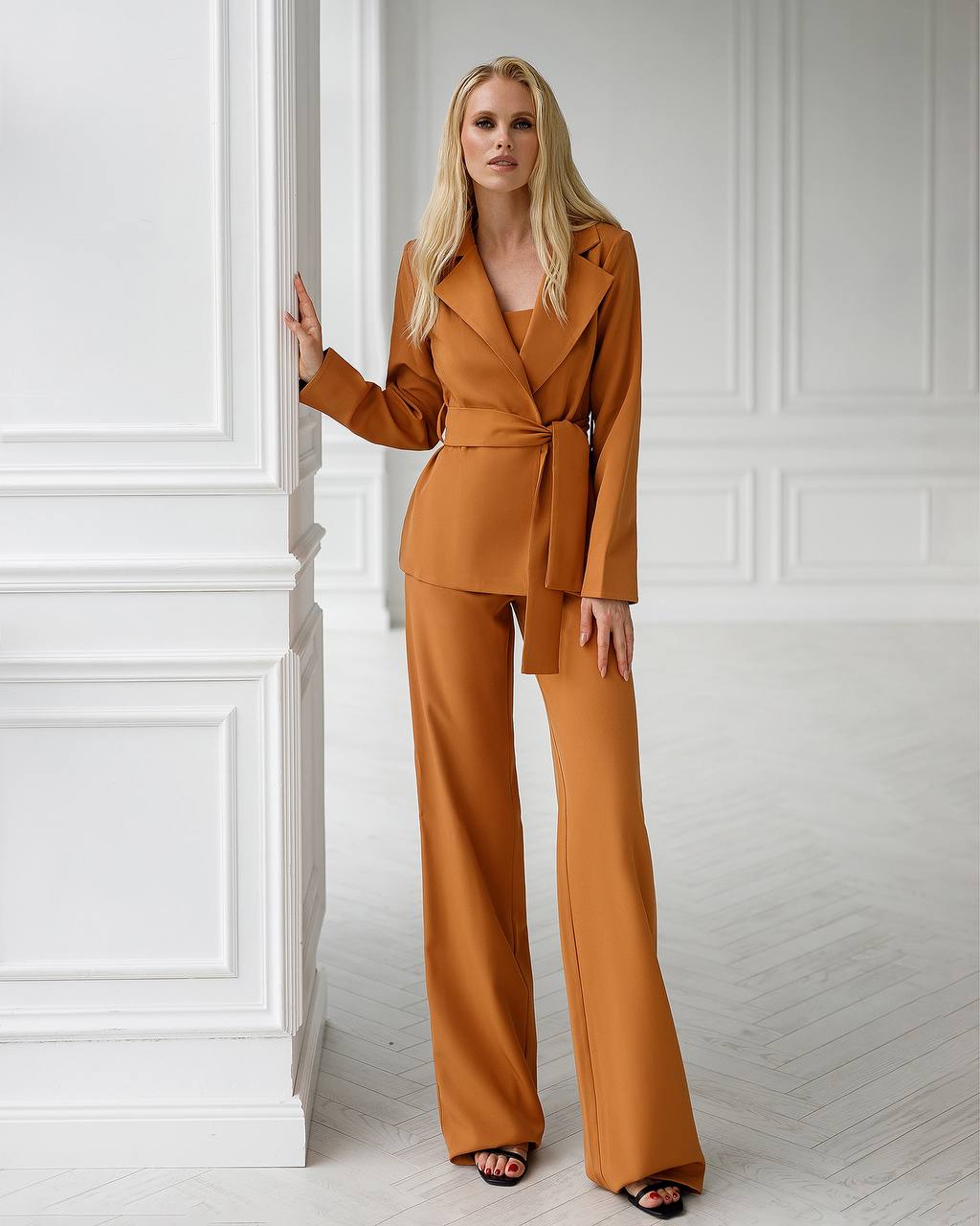 Elegant Three Piece Pantsuit with Belt