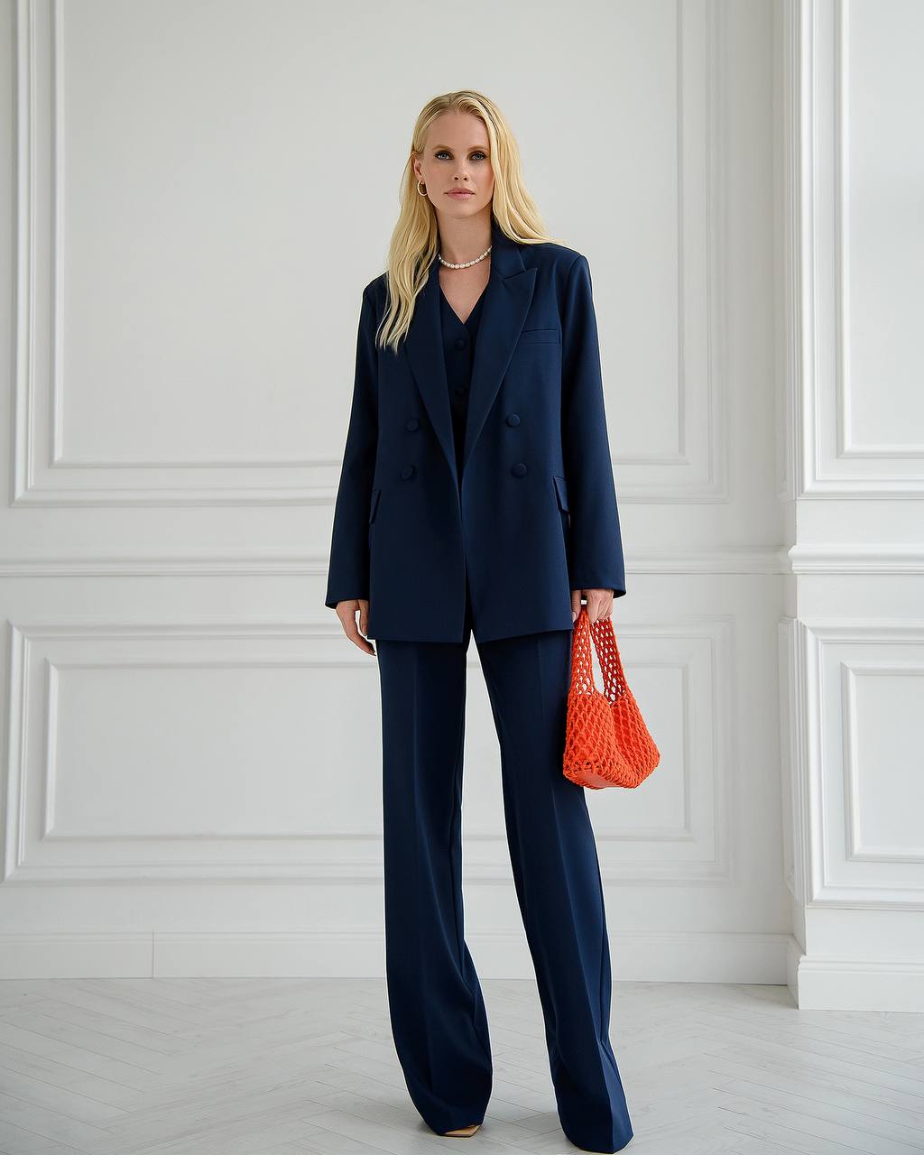 Dark Blue Three Piece Suit|Blazer+Vest+Pants