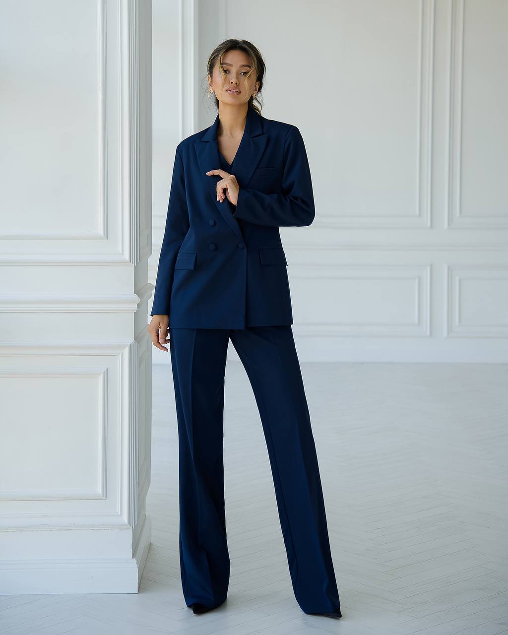 Dark Blue Three Piece Suit|Blazer+Vest+Pants