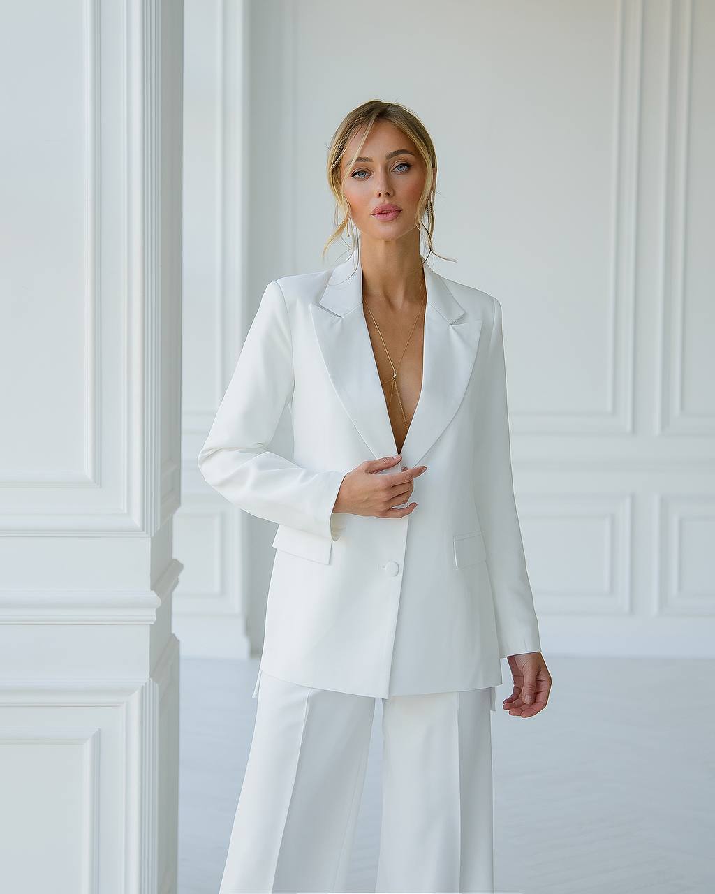 Two Piece Pantsuit|Designer White Suit