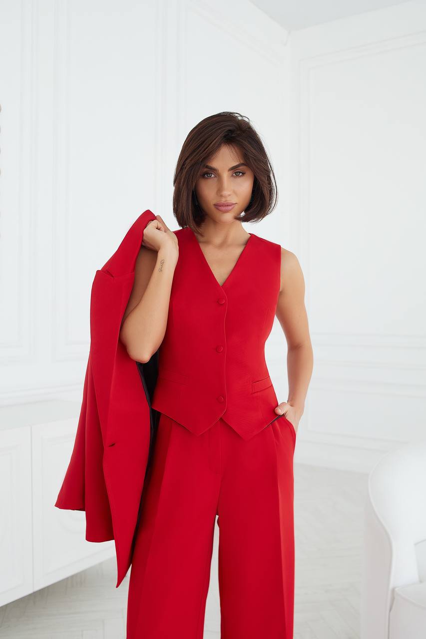 Red Formal Three Piece Suit|Blazer+Vest+Pants