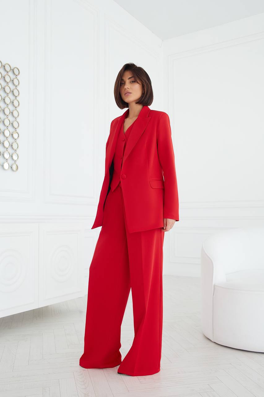 Red Formal Three Piece Suit|Blazer+Vest+Pants