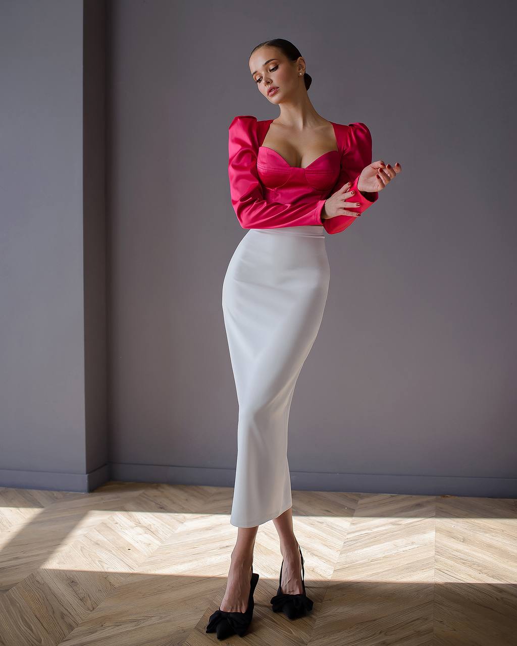 White Midi Pencil Skirt with Back Slit