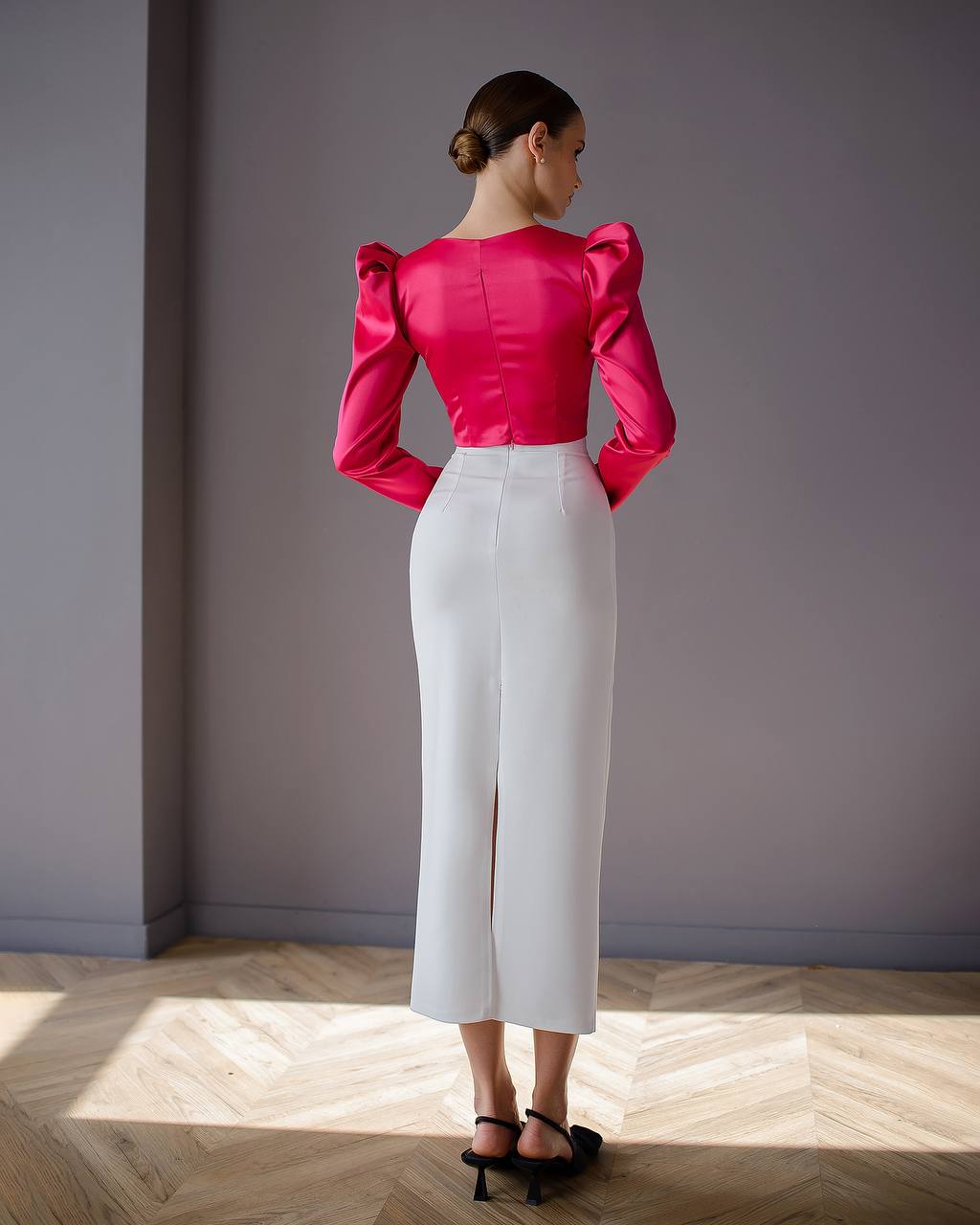 White Midi Pencil Skirt with Back Slit