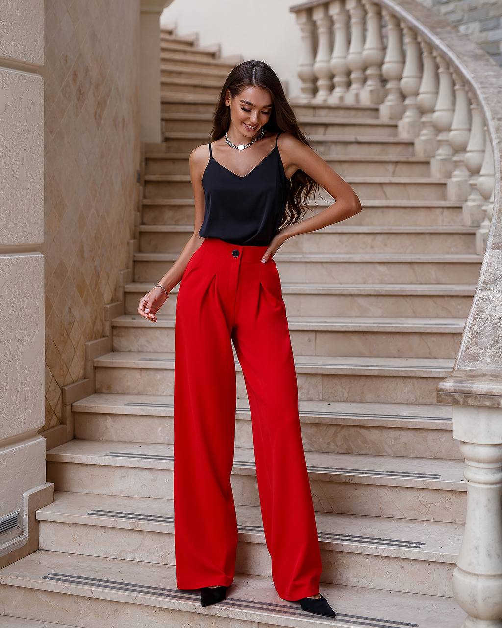 Burgundy women wide leg pants, office women pants, high waisted pants