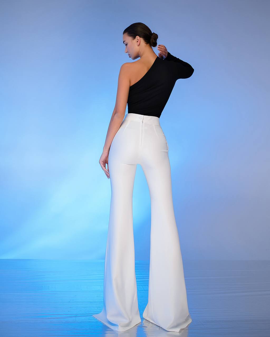 White high waist bell bottom pants with slits, civil wedding pants