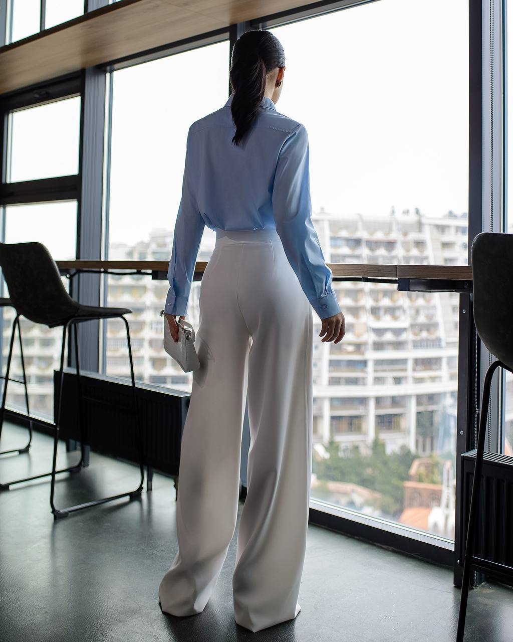 White high waisted wide leg pants