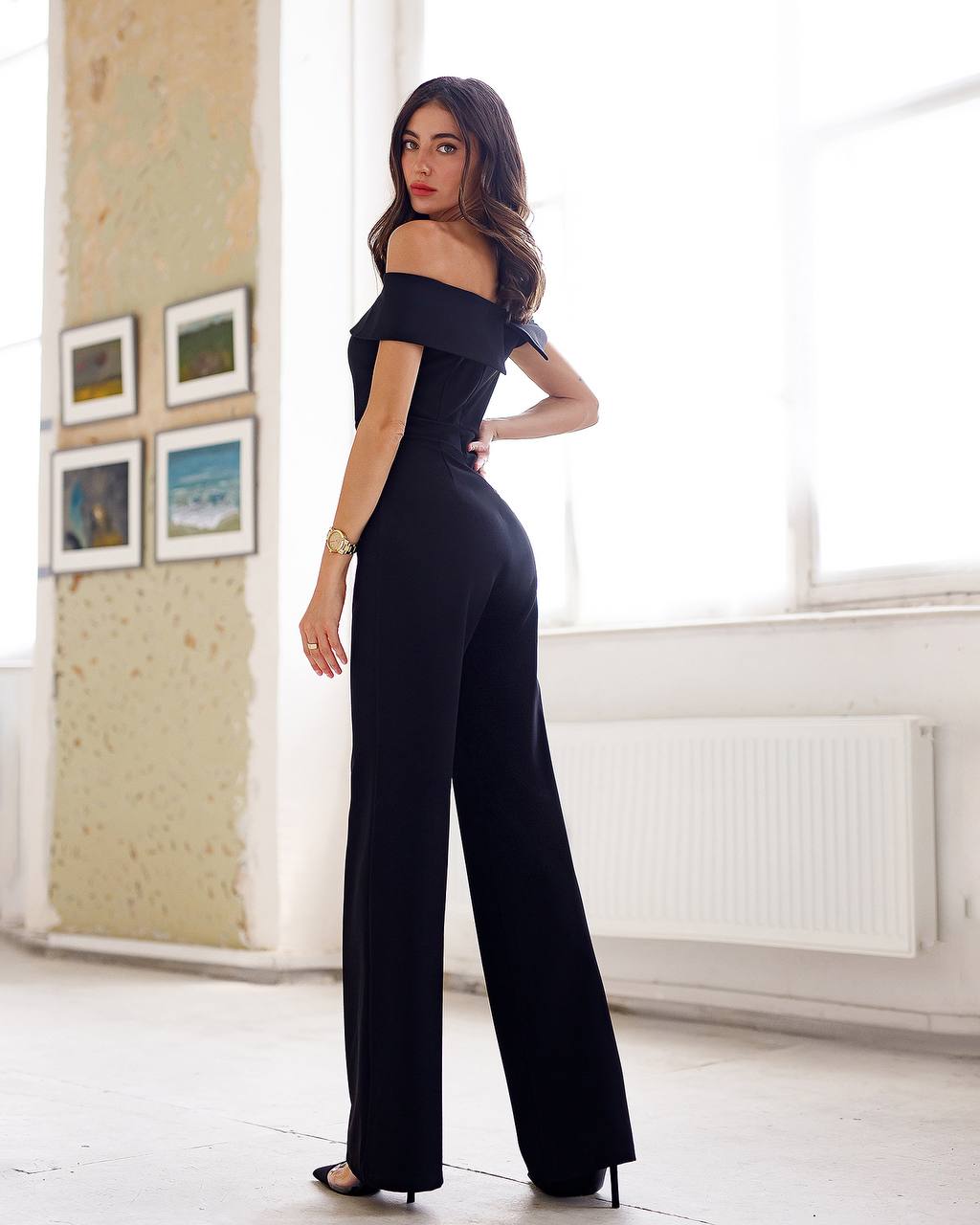 Cuffed Off-The-Shoulder Wide Leg Jumpsuit