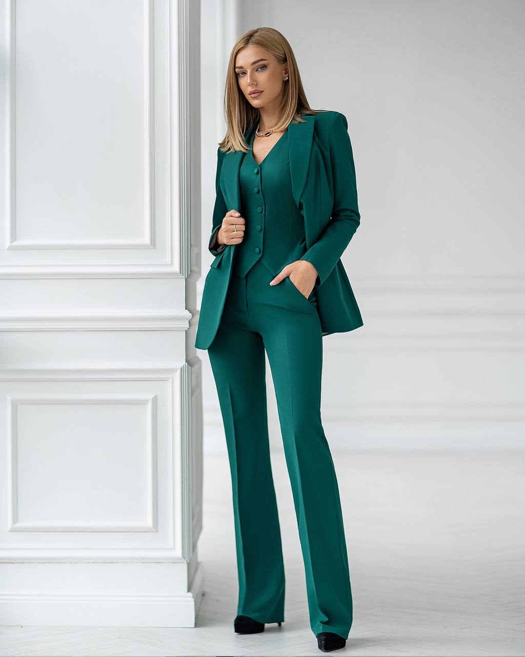 Three Piece Suit|Double Breasted Blazer+Vest+Straight Pants