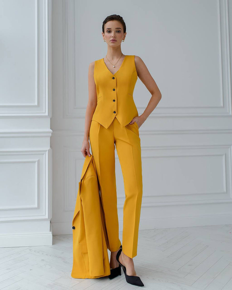 Sharara Suit Ladies Yellow Dress Suit TOPGH Women's Pieces Linen Suit  V-Neck Summer Lady Suit