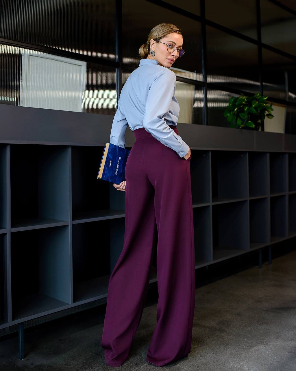 Burgundy women wide leg pants, office women pants, high waisted pants