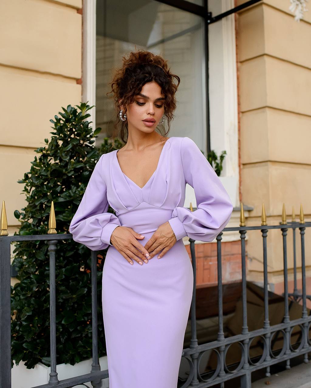 V-Neck Maxi Puff Sleeve Dress