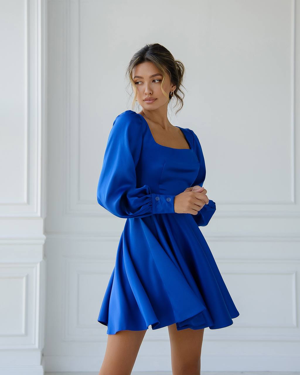 Mini Dress with Long Puff Sleeves