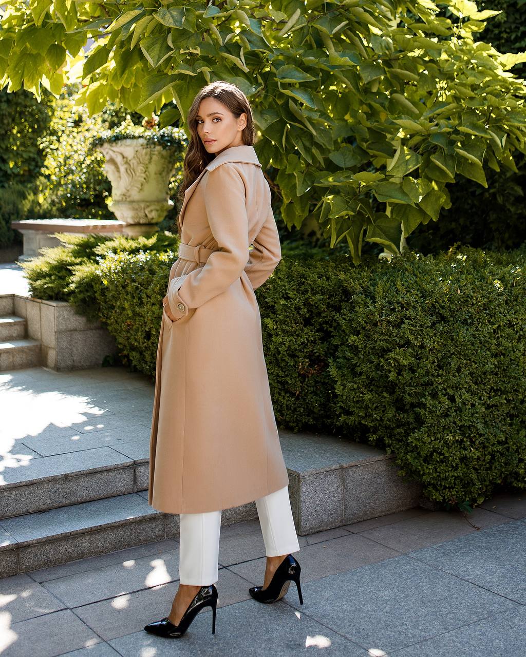 Brown Wrap Wool Coat with Pockets