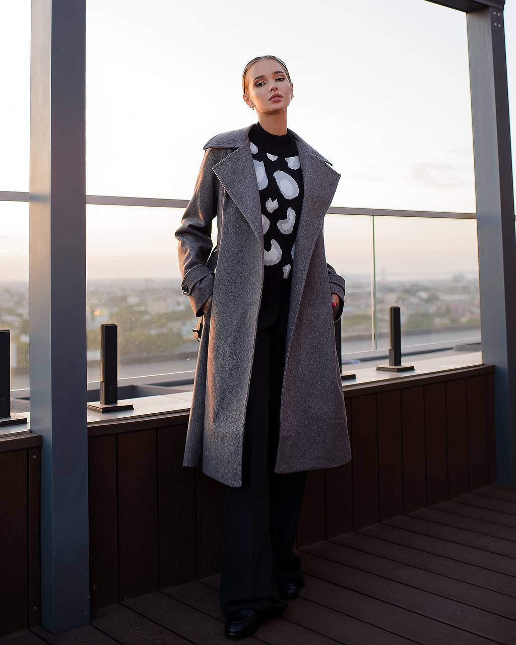 Gray Wrap Wool Coat with Belt