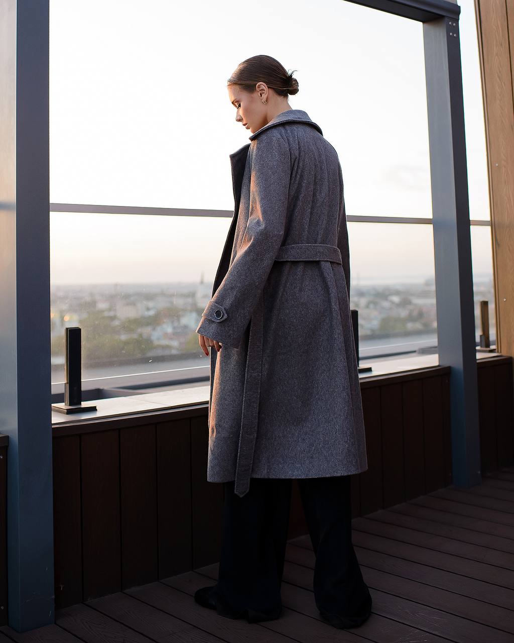 Gray Wrap Wool Coat with Belt