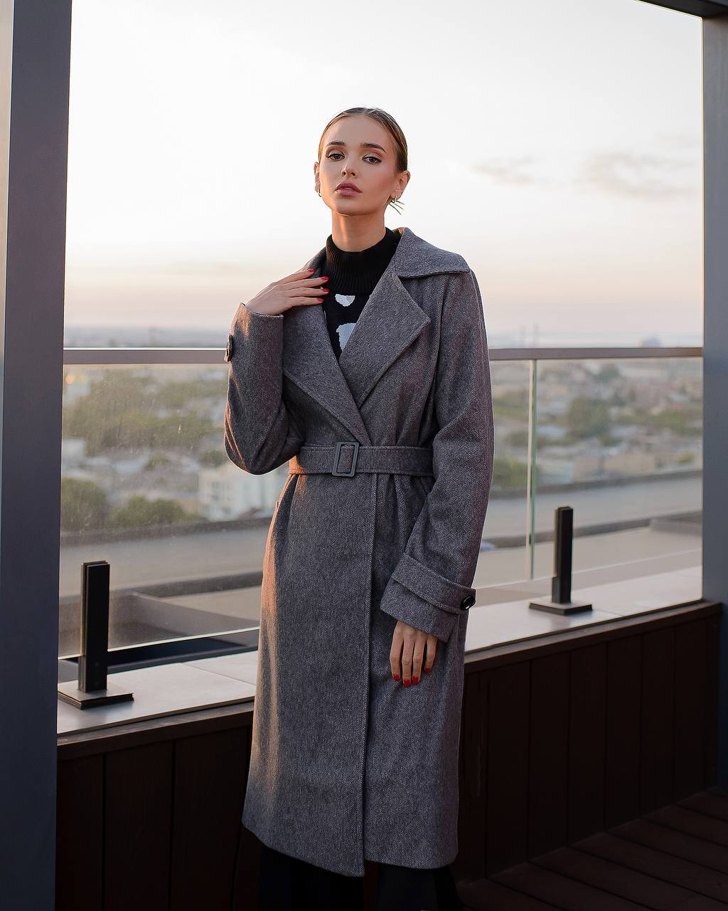 Gray Wrap Wool Coat with Belt