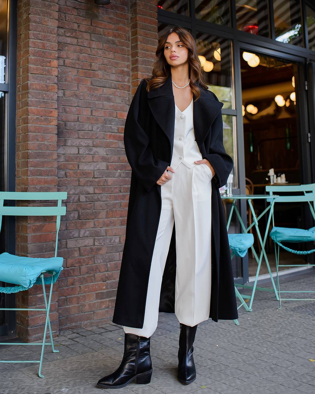 Black Elegant Wrap Wool Coat