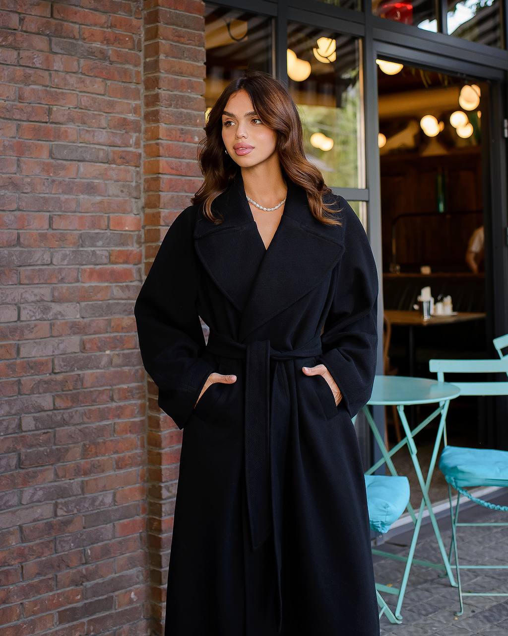 Black Elegant Wrap Wool Coat