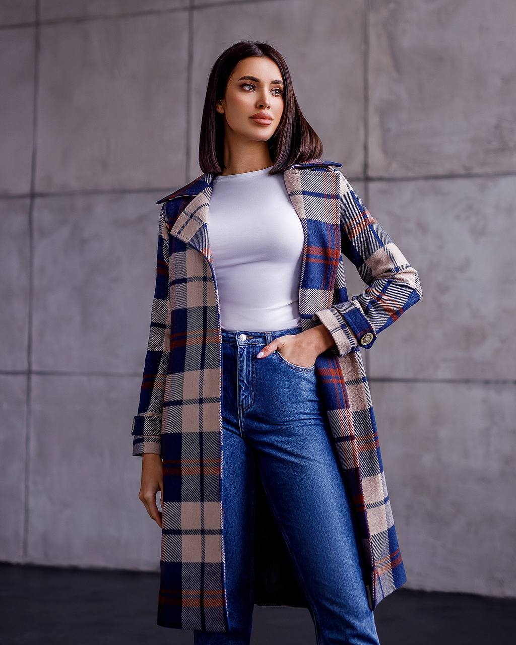 Relaxed Fit Checked Coat for Autumn