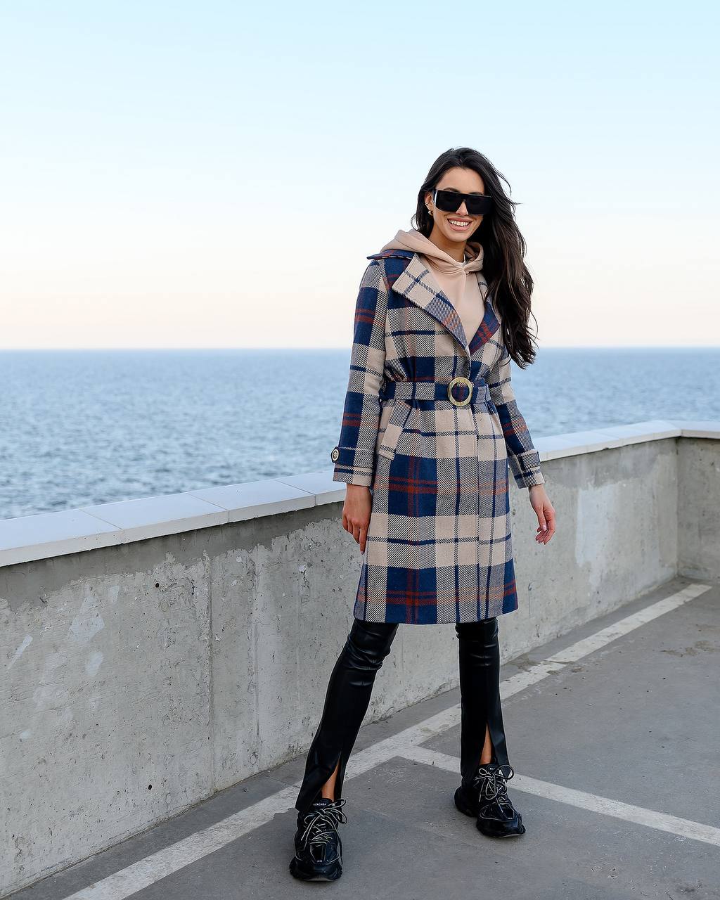 Relaxed Fit Checked Coat for Autumn