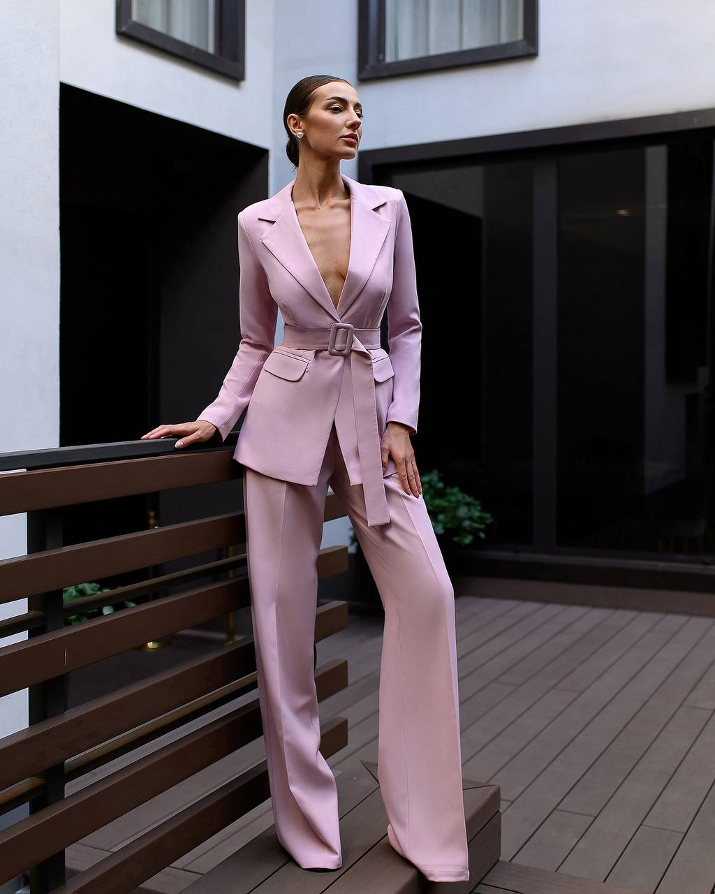 Two Piece Suit|Belted Single Breasted Blazer+Pants