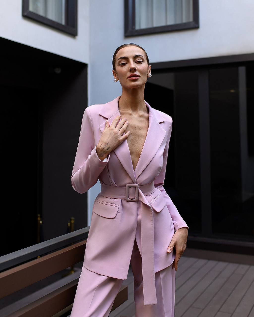 Two Piece Suit|Belted Single Breasted Blazer+Pants