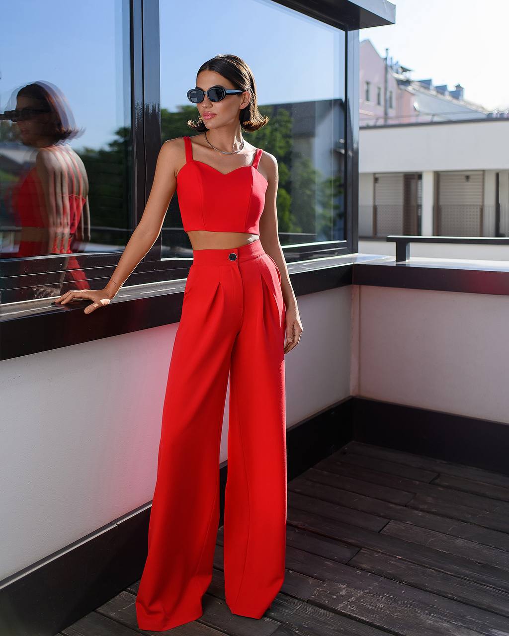 Red formal wide leg pants, high waisted pants palazzo pants multiple