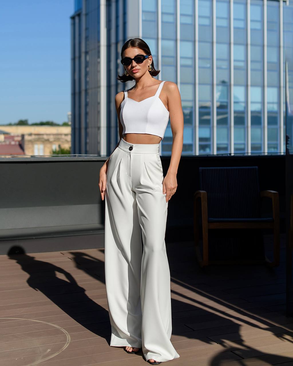 White high waisted wide leg pants