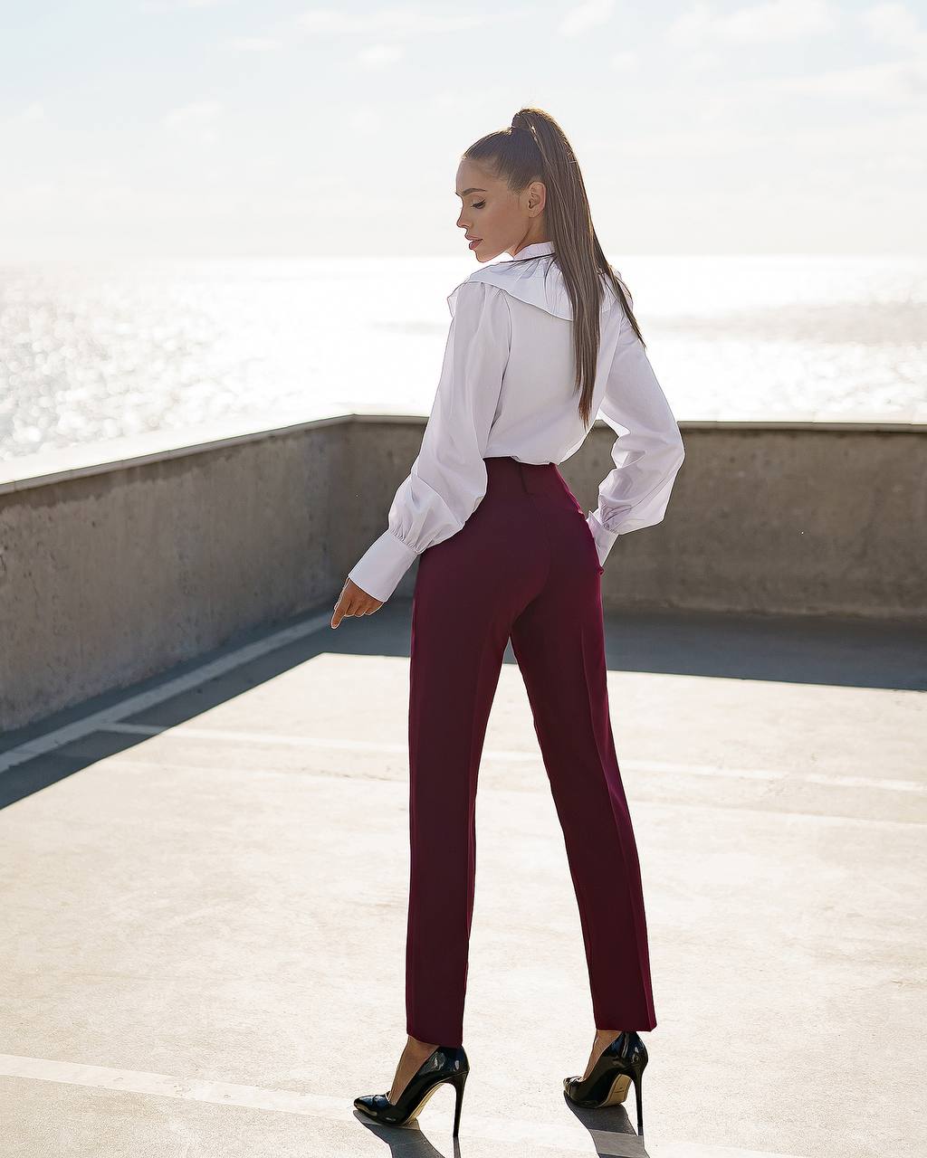 Black women straight leg pants, regular fit trousers