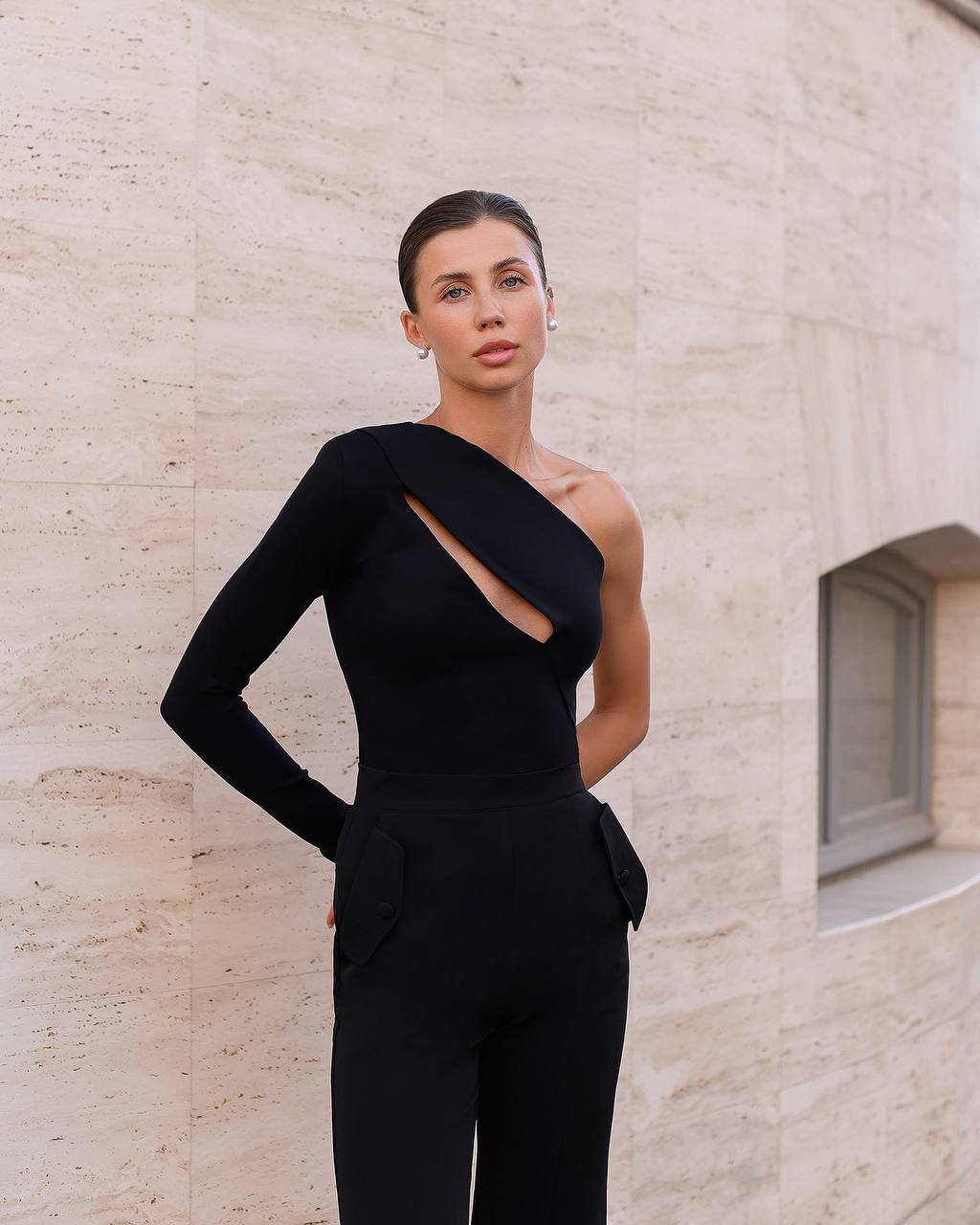 One shoulder top with slit