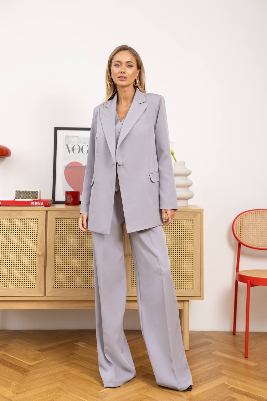 Single Breasted Blazer+Vest+Palazzo Pants