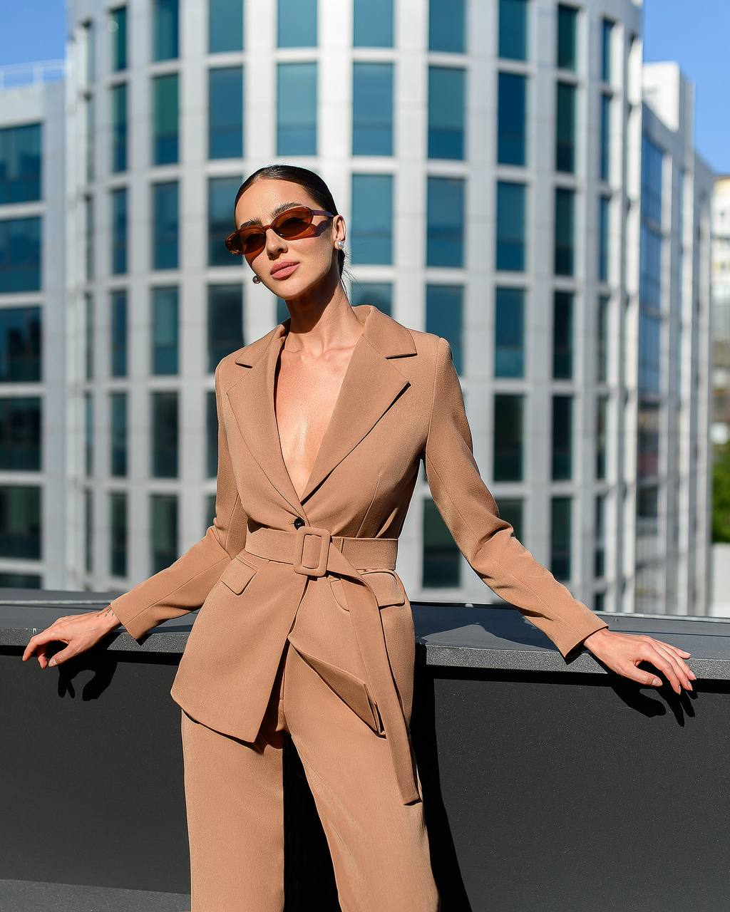 Single Breasted Belted Blazer+Pants|Two Piece Suit