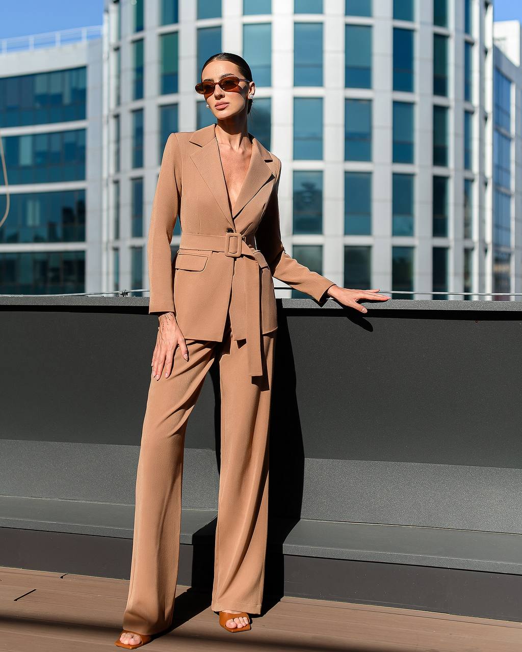 Single Breasted Belted Blazer+Pants|Two Piece Suit