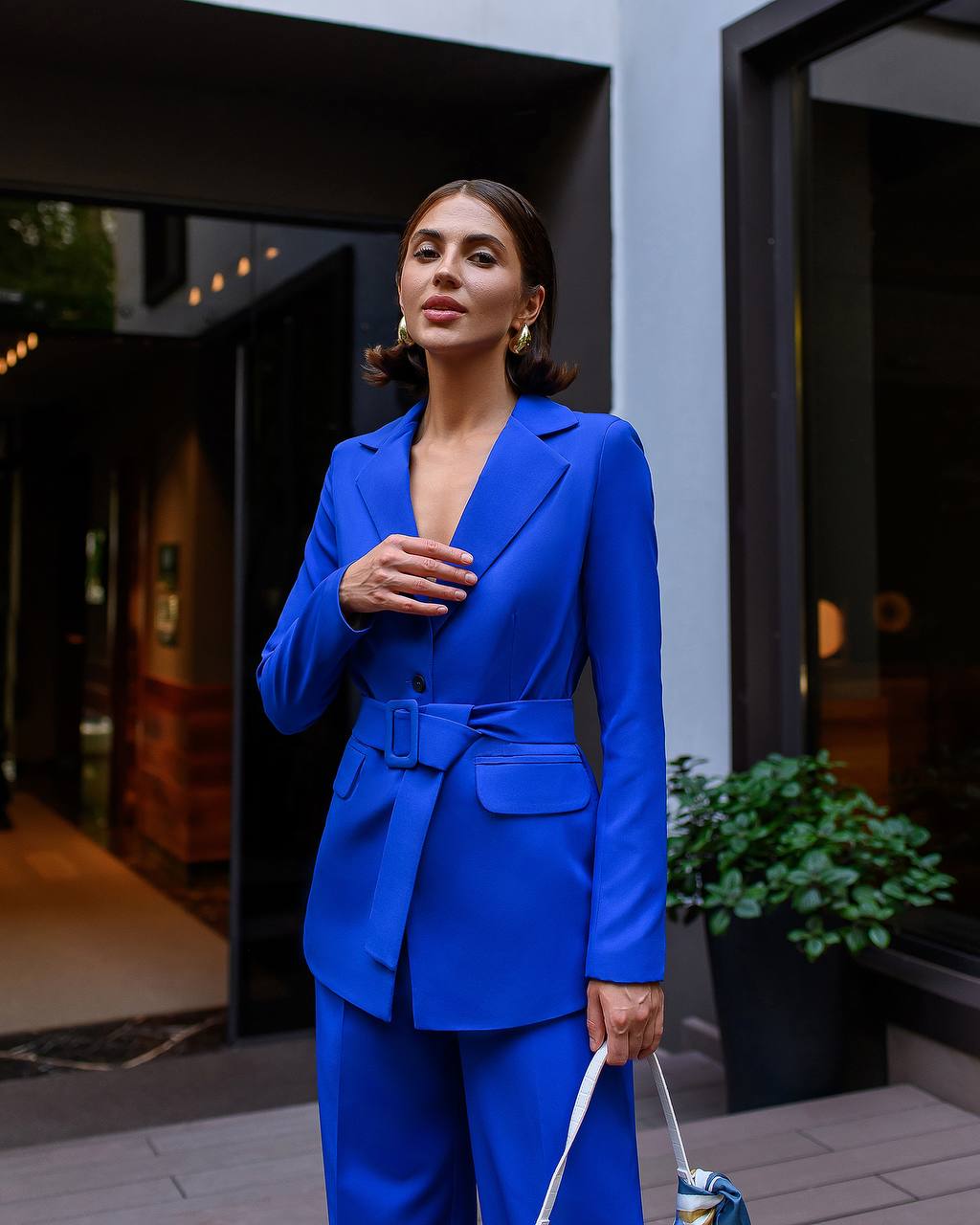 Two Piece Suit|Belted Single Breasted Blazer+Pants