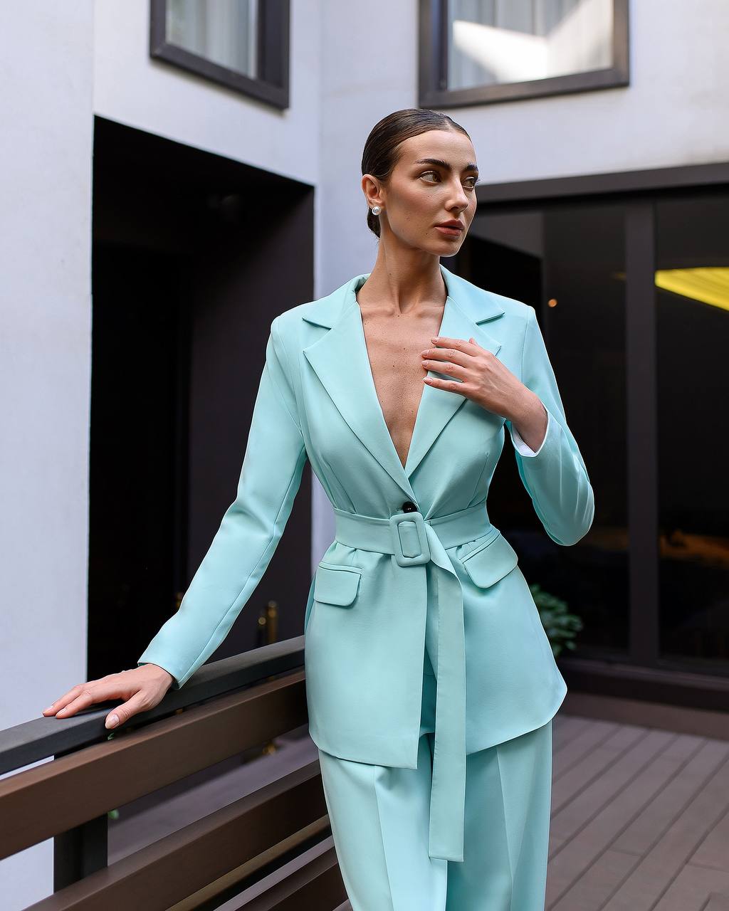 Two Piece Suit|Belted Single Breasted Blazer+Pants