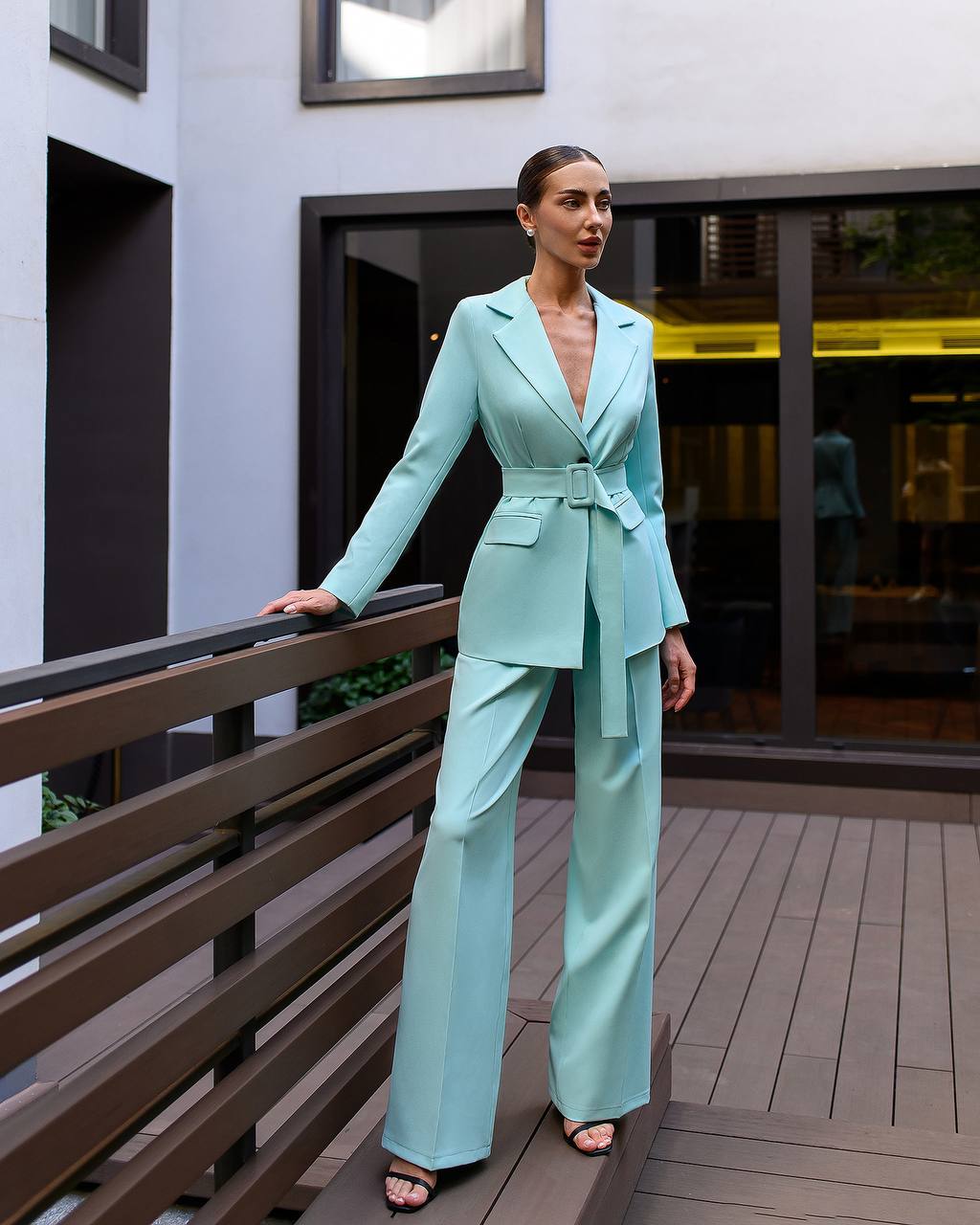 Two Piece Suit|Belted Single Breasted Blazer+Pants