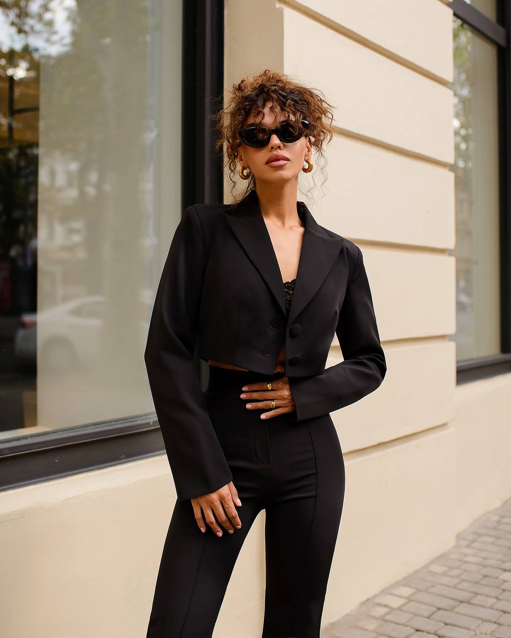 Cropped Double Breasted Blazer+Bell Bottoms