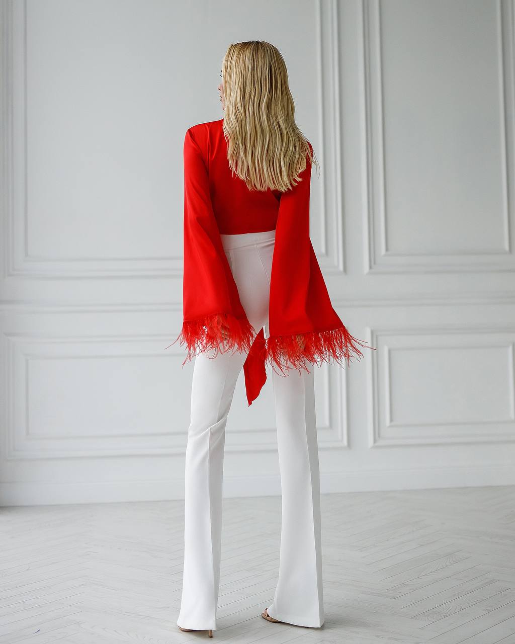 Long Sleeve Feather Blouse