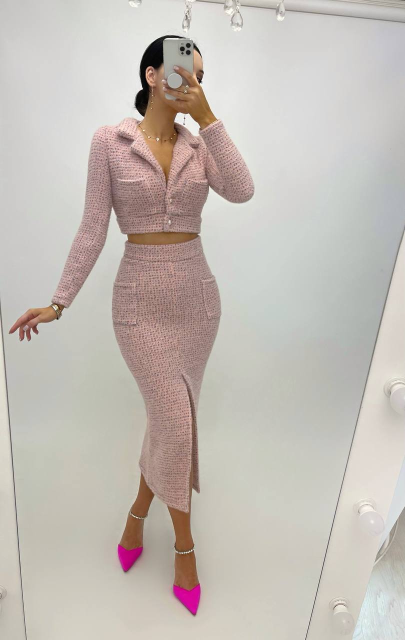 Skirt Suit|Cropped Blazer with Slit Pencil Skirt